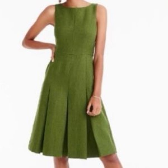 J. Crew Dresses & Skirts - J.Crew Pleated A-line Green Structured Linen Sleeveless Dress Size 18